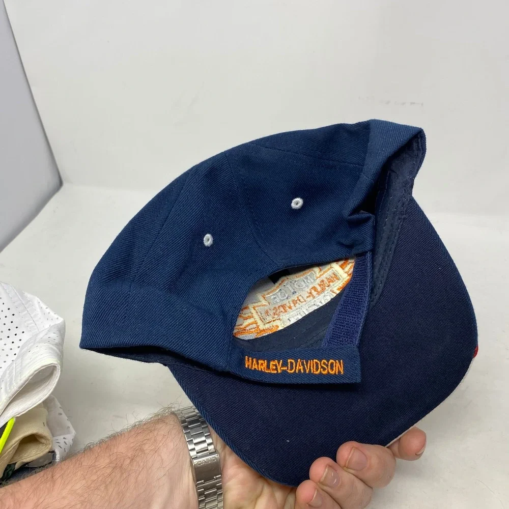 Harley-Davidson‎ Navy Blue Wool Flame Embroidered Baseball Cap Hat Adjustable